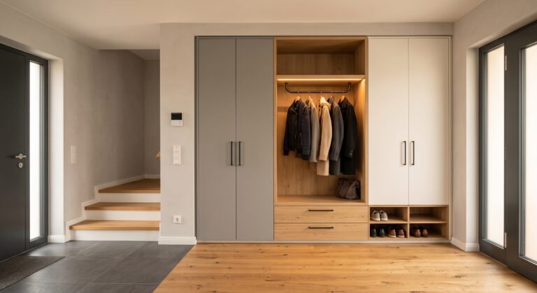Garderobenschrank raumhoch, Materialmix