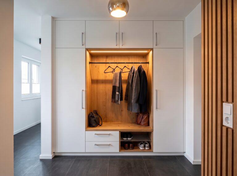 Garderobenschrank mit Obertüren, weiß