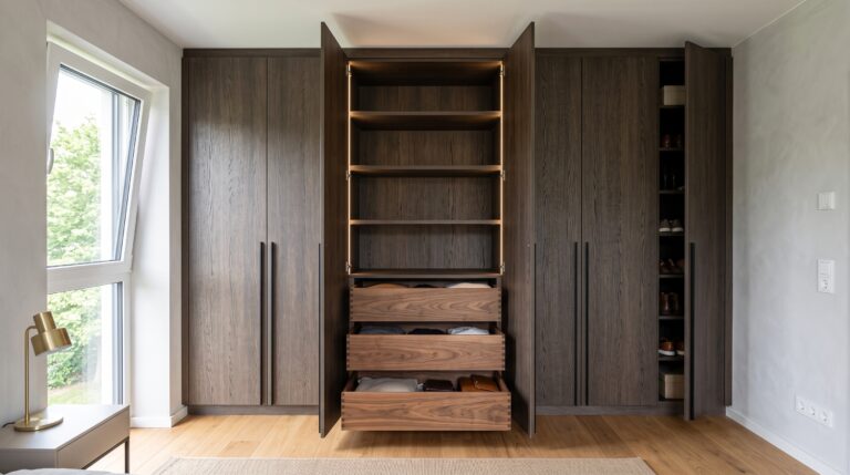 Schlafzimmerschrank dunkel mit Schubladen