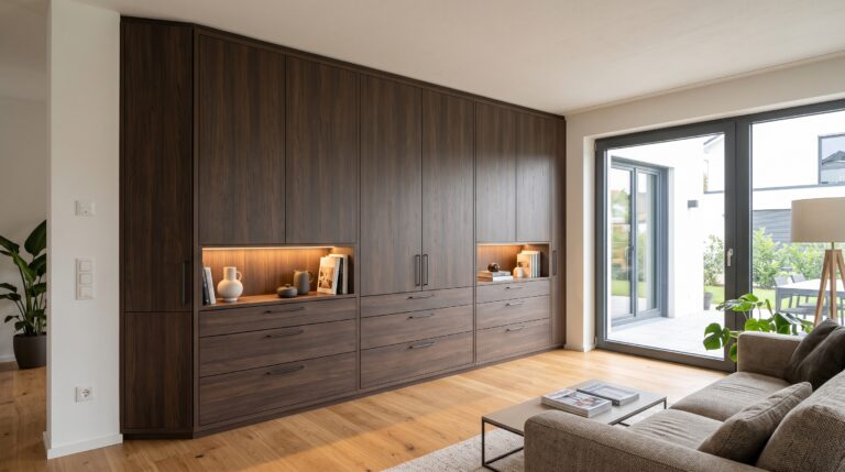 Wohnzimmerschrank raumhoch, Nussbaum