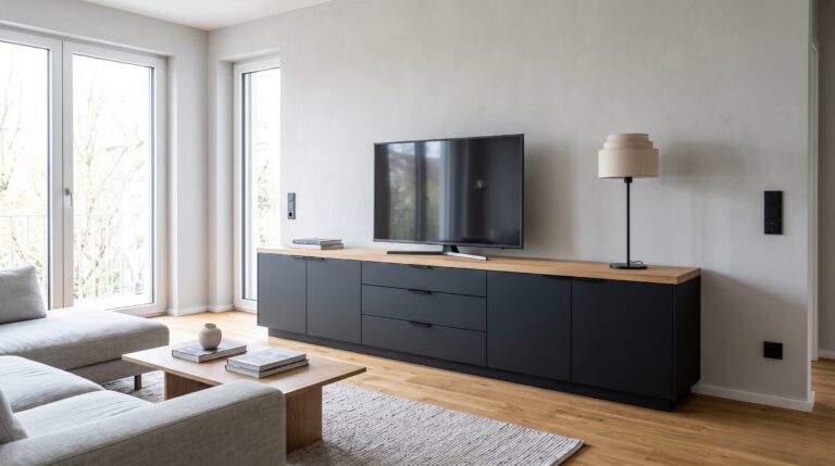 Sideboard schwarz mit Abdeckplatte Holzoptik