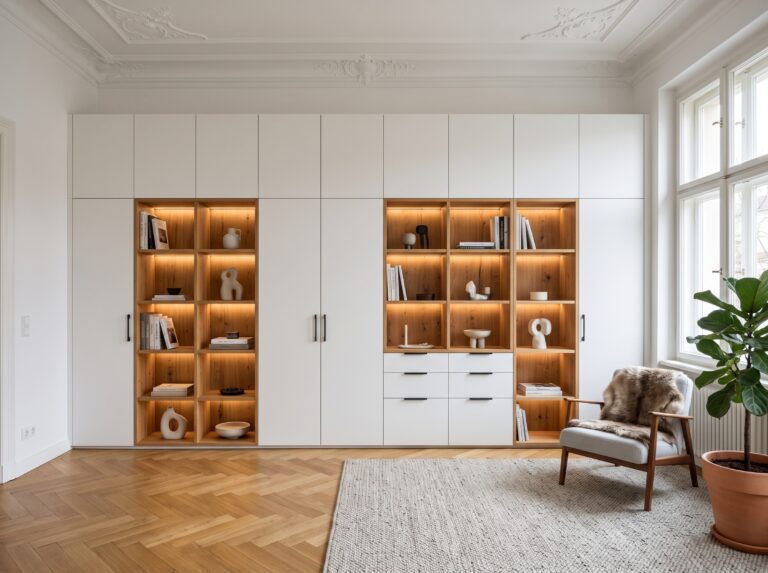 Wohnzimmerschrank weiß, Holzdekor